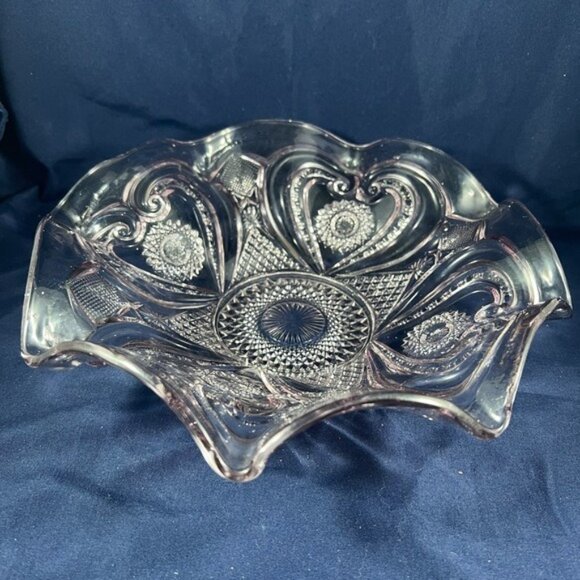 Other - Vintage EAPG Imperial Heart Ruffled Bowl Purple Ornate Elegant Cut Glass Decor